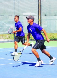 Doubels partners Moises Cardenas (right) and Jesse Knight (left) won their match 8-5 against Cal Tech. 