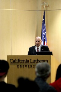 Dr. Arya A. Amirie spoke to CLU students on October 19, in Lundring Events Center, about hte Middle East and how ISIS can be defeated.  Photo by Karina Hernandez - Staff Photographer