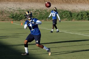 Starting new: Tavon Austin, wide receiver and punt returner for the Los Angeles Rams, is very confident in the team’s move to California. He believes the new/old fan base and change of scenery is something that will help propel the Rams into having future winning seasons. Austin said as long as his football team wins games he is happy, whether he contributed or not. Photo Credit--Jackie Rodriguez Photo Credit