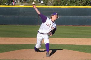  Curveball: Senior Marshall Pautsch got his second win of the season against Occidental Feb. 25. Pautsch went 5.1 innings allowing six hits and seven runs, but zero earned runs. Photo by Tracy Olson--Sports Information Director