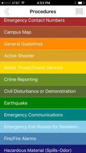 Emergency preparedness: The new app has information on various emergency procedures, including a guide on how to handle an active shooter. Screen shot by Dakota Allen - News Editor