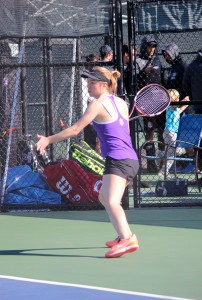 Junior Christie Kurdys competed in both singles and doubles on Saturday. She will look to improve her record in her next competition against the University of California at Santa Cruz. Photo by Rachel Holroyd