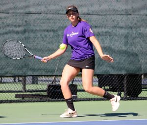 Senior Nicole Neumann racked up a singles win on Saturday over Occidental College. Photo by Inga Parkel- Photojournalist