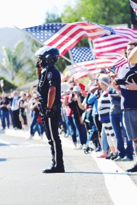 The aftermath: Ventura County Police salute in the memorial procession for Ventura County Sheriff’s Deputy Sgt. Ron Helus Nov. 8.  Photo by Arianna Macaluso - Photo Editor