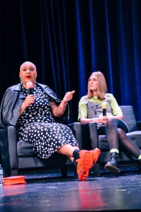 But Make it Fashion: Influencers and BuzzFeed producers Jazzmyne Robbins (left) and Lindsay Webster (right) visited campus to discuss fashion, content creation and life after college. Webster said she hoped to relieve student’s anxiety about the future and inspire them to “keep on keeping on.”  Photo contributed by Sam Hostetter